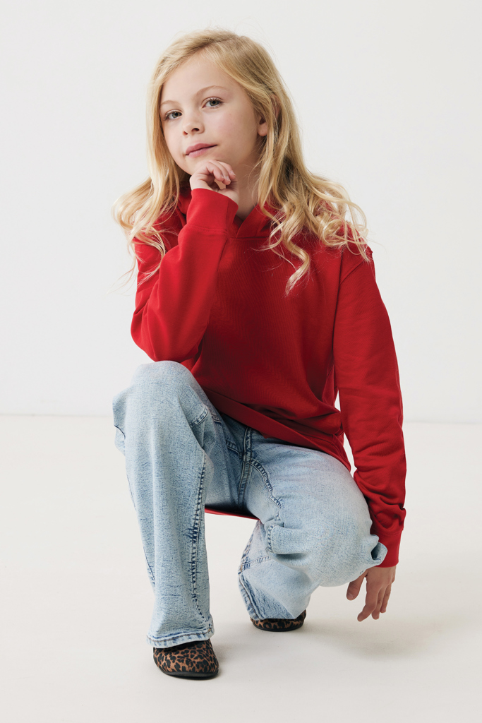 Yengo kids recycled cotton hoodie with sidepockets, red