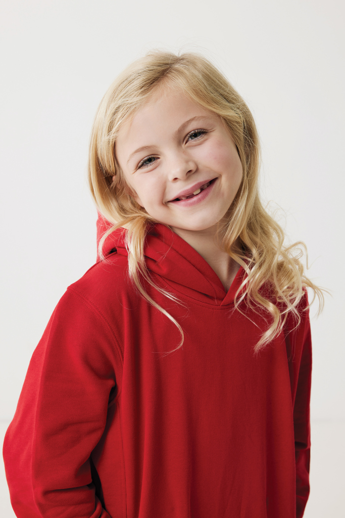 Yengo kids recycled cotton hoodie with sidepockets, red
