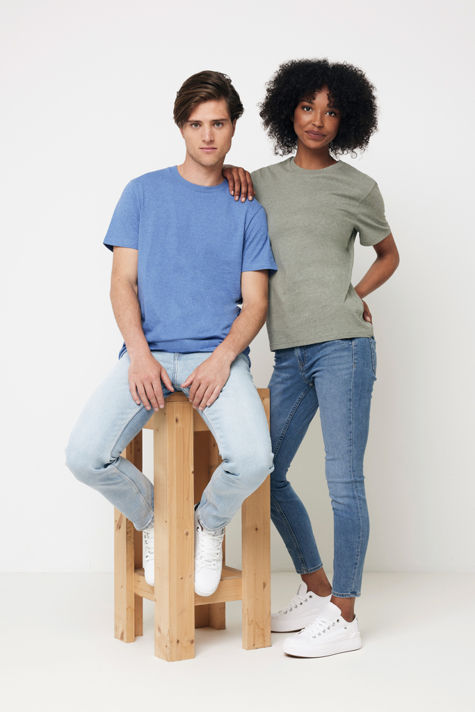 Manuel gerecycled katoen t-shirt ongeverfd, heather blue