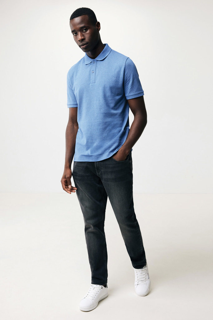 Yosemite recycled cotton pique polo, heather blue