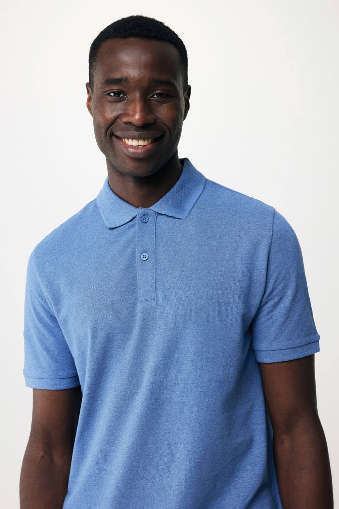 Yosemite recycled cotton pique polo, heather blue