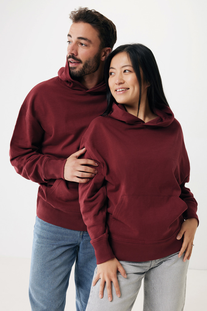 Felpa con capuccio Yoho in cotone riciclato, rosso bordeaux