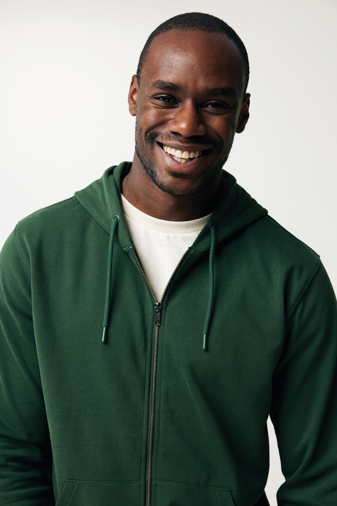 Sweat à capuche avec zip en coton recyclé Abisko, forest gre