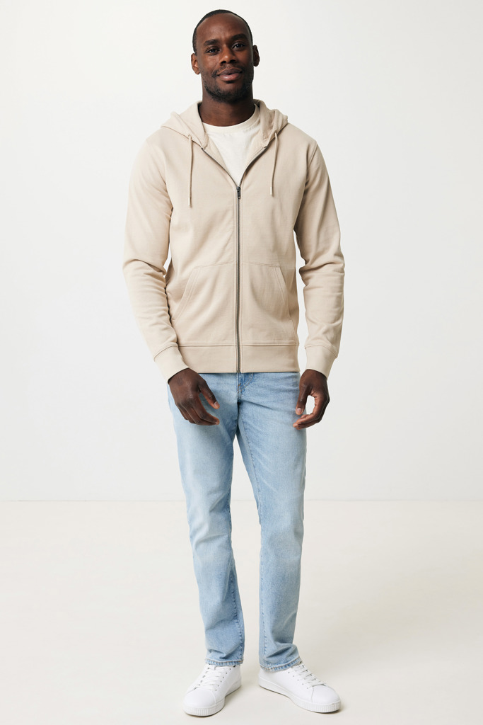 Abisko recycled cotton zip through hoodie, desert