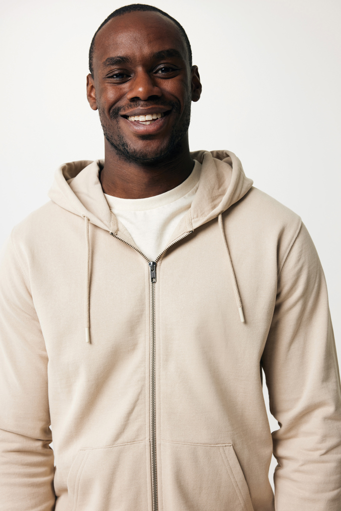 Abisko recycled cotton zip through hoodie, desert