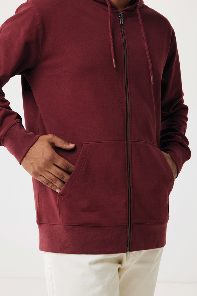 Sweat à capuche avec zip en coton recyclé Abisko, rouge bord