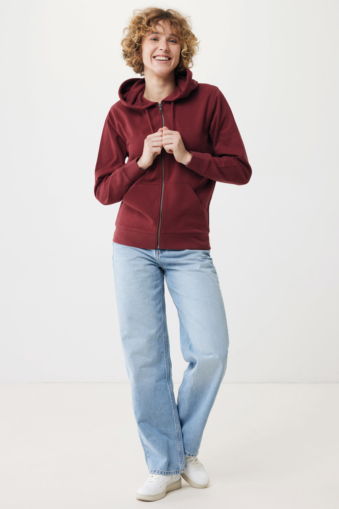 Sweat à capuche avec zip en coton recyclé Abisko, rouge bord
