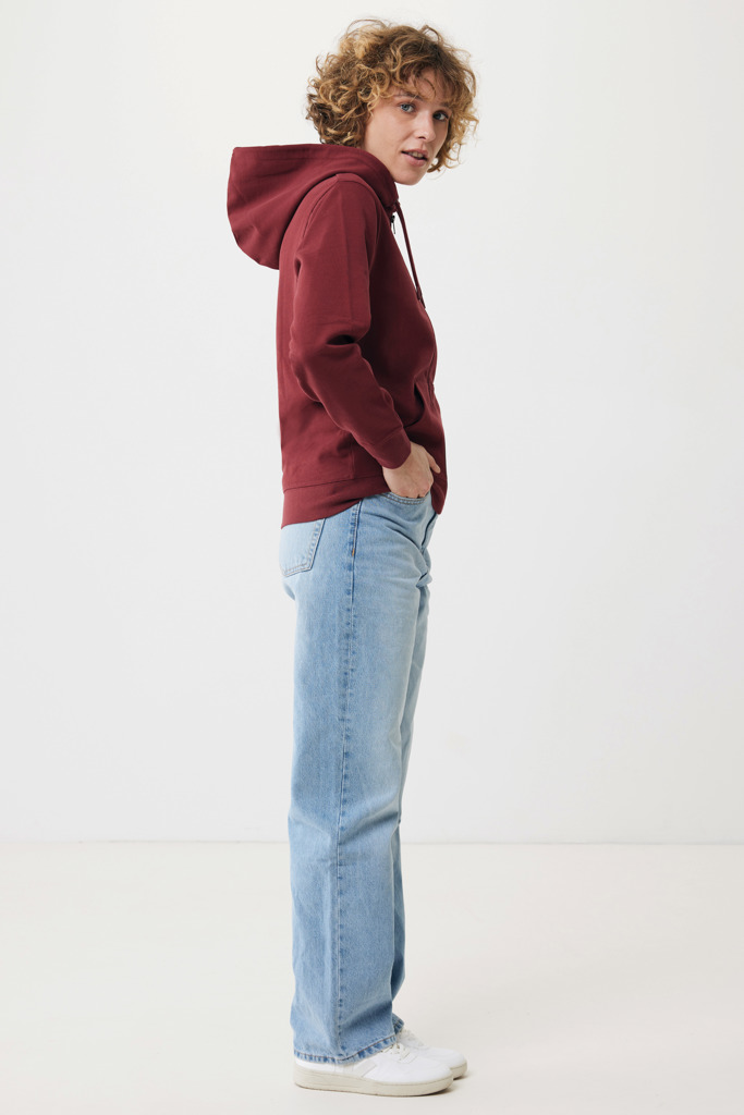 Sweat à capuche avec zip en coton recyclé Abisko, rouge bord