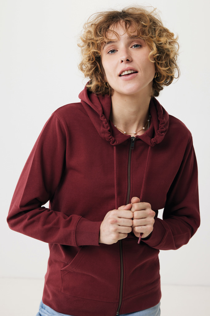 Sweat à capuche avec zip en coton recyclé Abisko, rouge bord