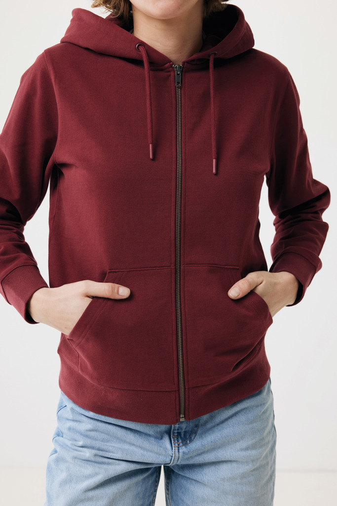 Sweat à capuche avec zip en coton recyclé Abisko, rouge bord