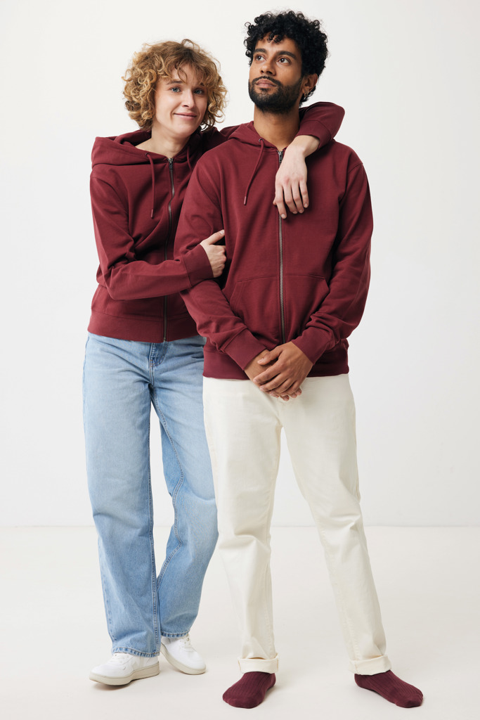 Sweat à capuche avec zip en coton recyclé Abisko, rouge bord