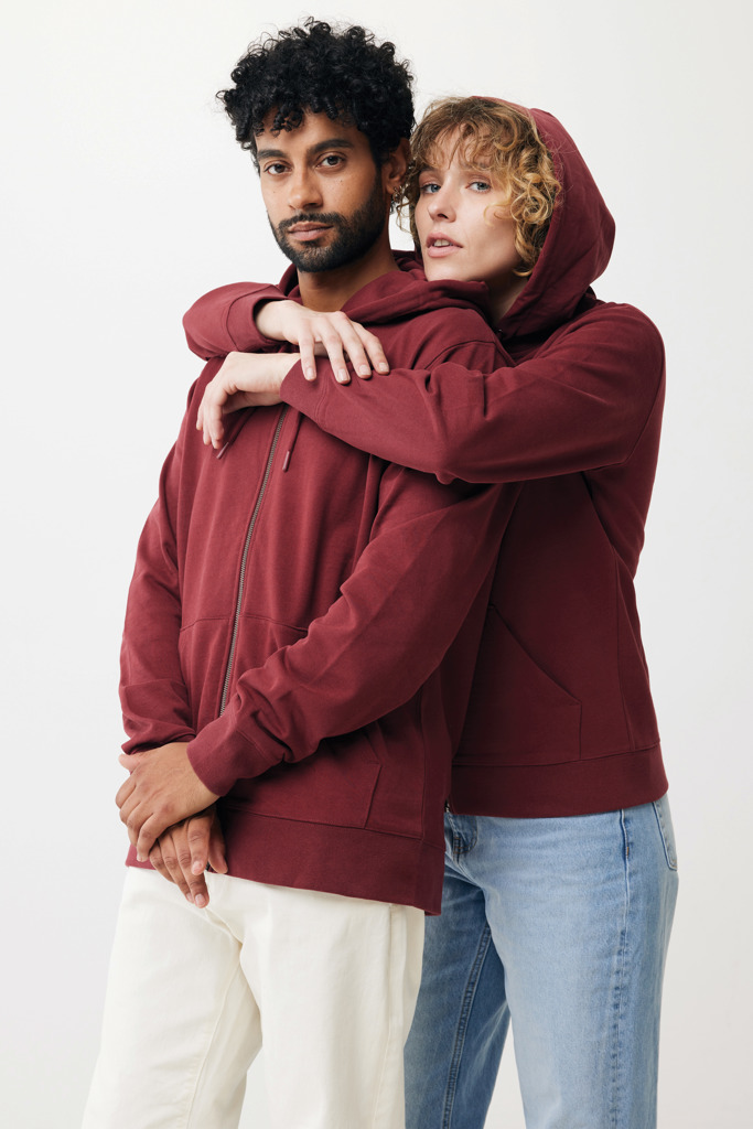Sweat à capuche avec zip en coton recyclé Abisko, rouge bord