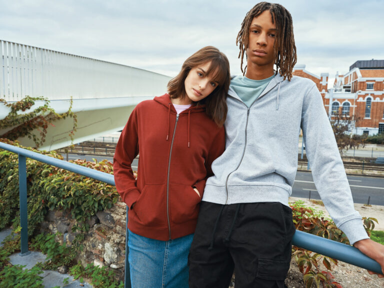 Sweat à capuche avec zip en coton recyclé Abisko, rouge bord