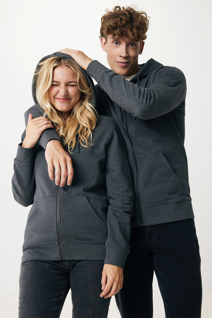 Abisko gerecycled katoen hoodie met rits, heather anthracite