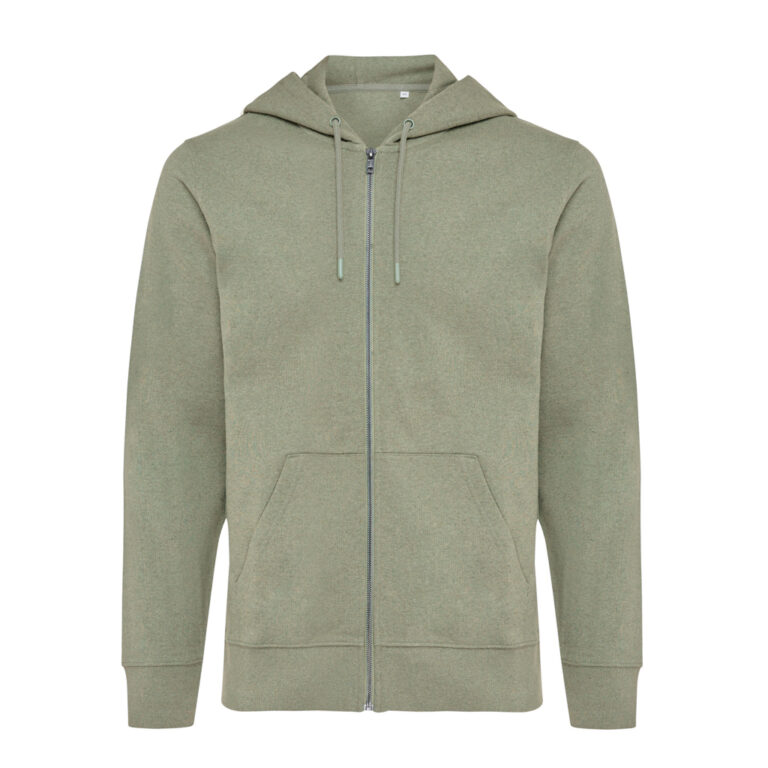 Abisko recycled cotton zip through hoodie, heather green