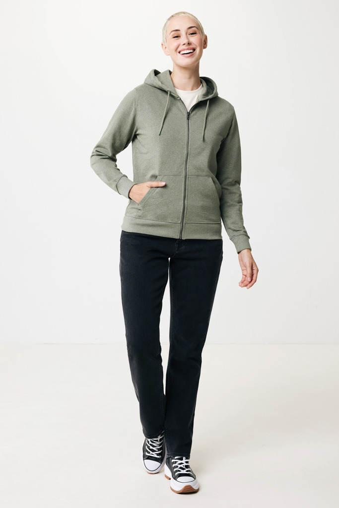 Abisko recycled cotton zip through hoodie, heather green