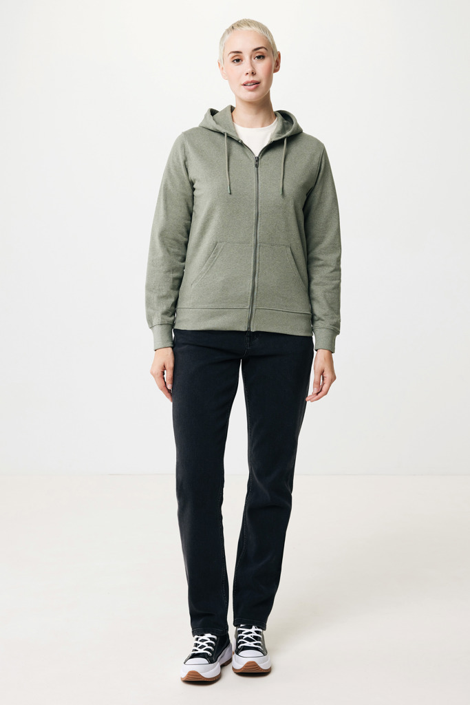 Abisko recycled cotton zip through hoodie, heather green
