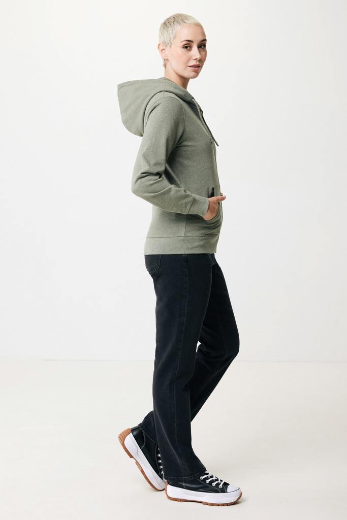 Abisko recycled cotton zip through hoodie, heather green