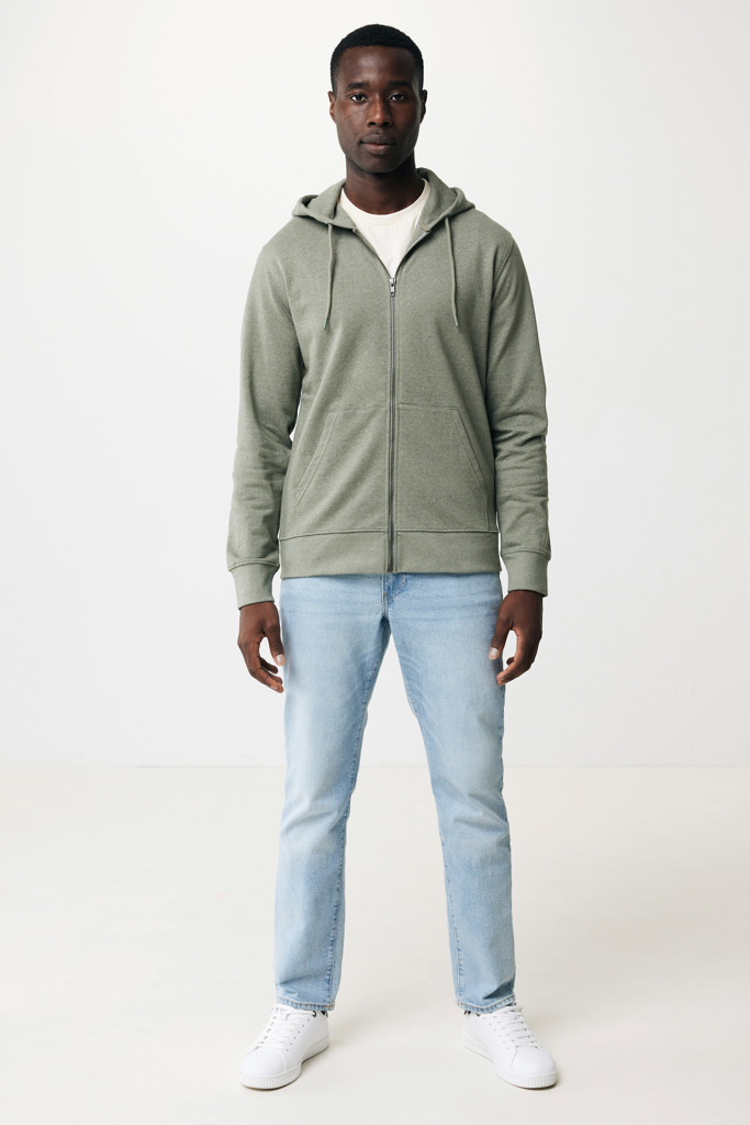 Abisko recycled cotton zip through hoodie, heather green