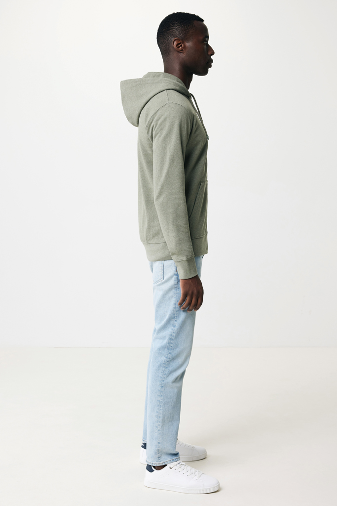 Abisko recycled cotton zip through hoodie, heather green