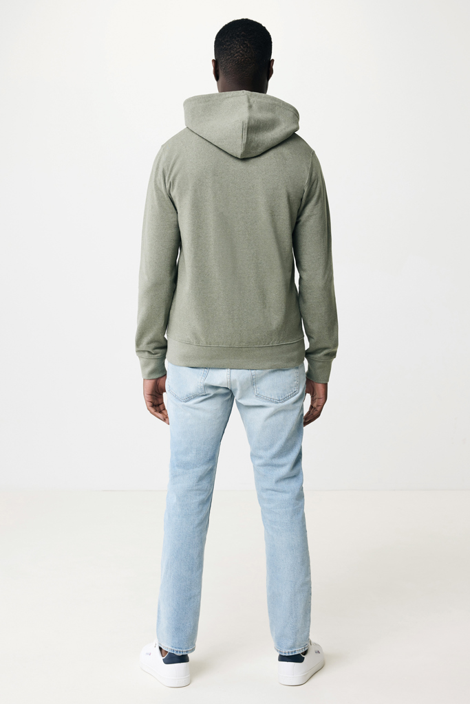 Abisko recycled cotton zip through hoodie, heather green