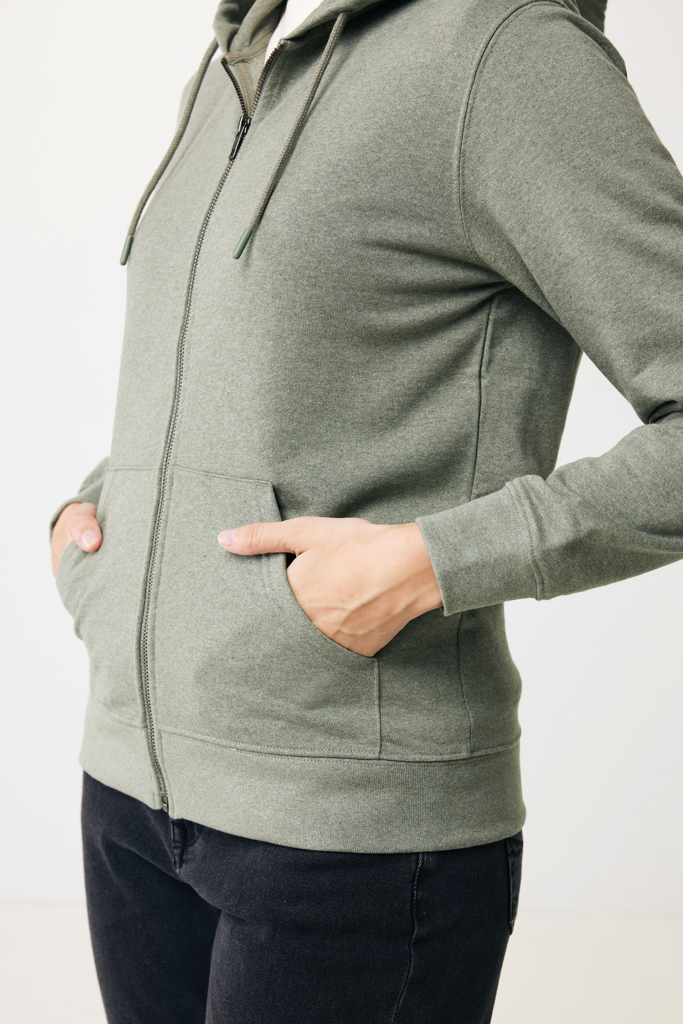 Abisko recycled cotton zip through hoodie, heather green