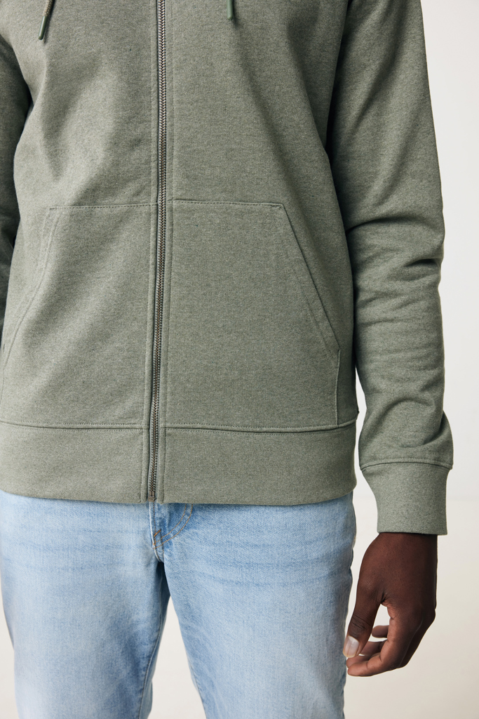 Abisko recycled cotton zip through hoodie, heather green