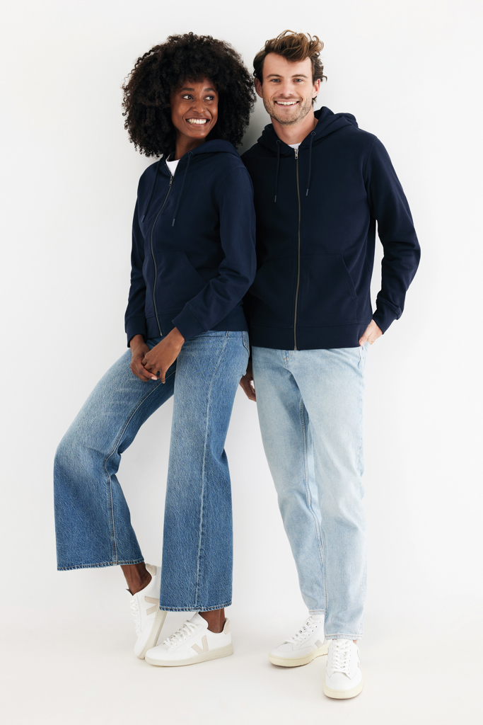 Sweat à capuche avec zip en coton recyclé Abisko, bleu marin