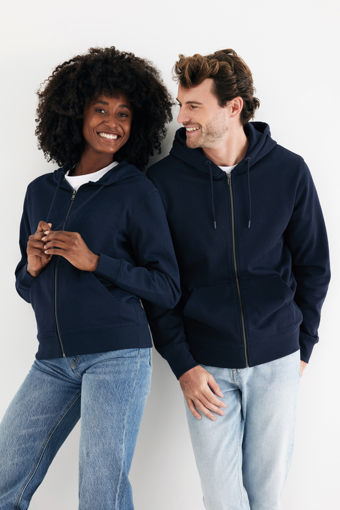 Sweat à capuche avec zip en coton recyclé Abisko, bleu marin