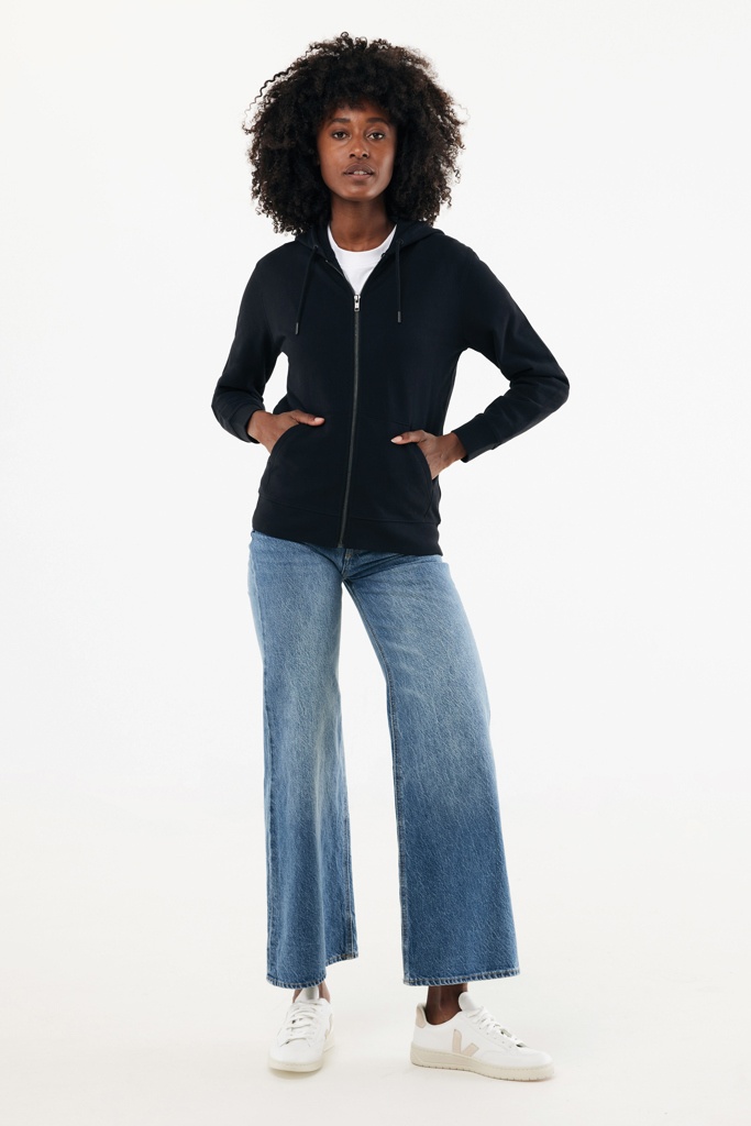 Sweat à capuche avec zip en coton recyclé Abisko, noir