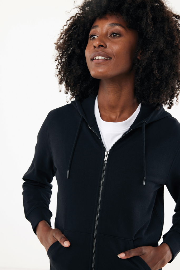 Sweat à capuche avec zip en coton recyclé Abisko, noir