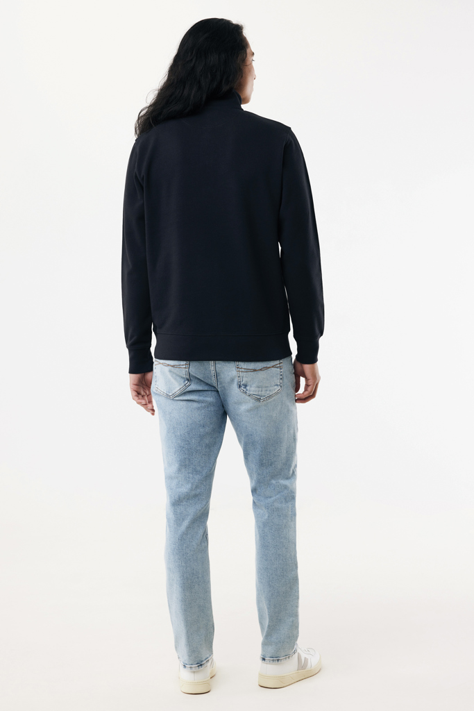 Sweater à col montant zippé en coton recyclé Elgon, noir