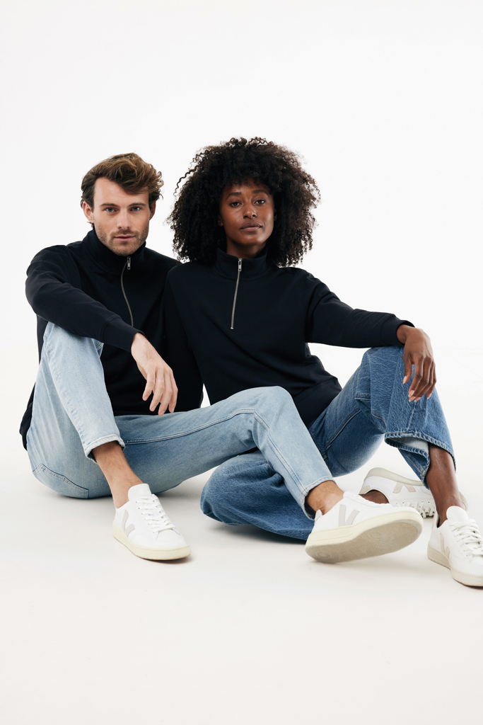 Sweater à col montant zippé en coton recyclé Elgon, noir