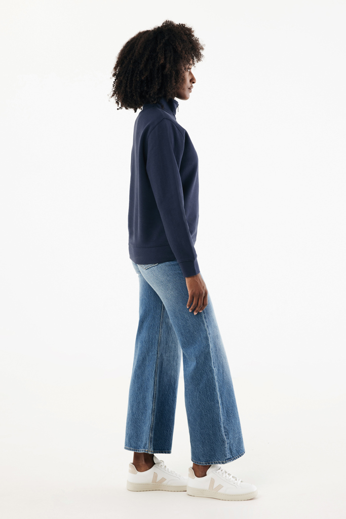 Sweater à col montant zippé en coton recyclé Elgon, bleu mar