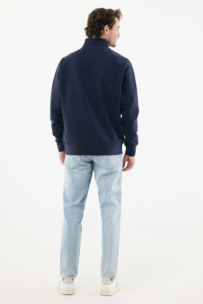 Sweater à col montant zippé en coton recyclé Elgon, bleu mar