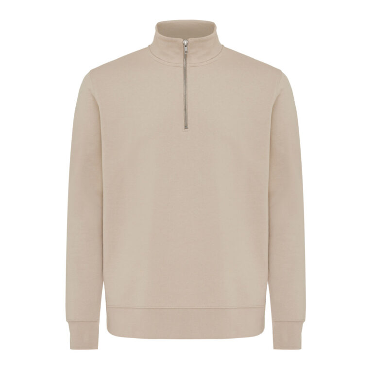 Sweater à col montant zippé en coton recyclé Elgon, desert