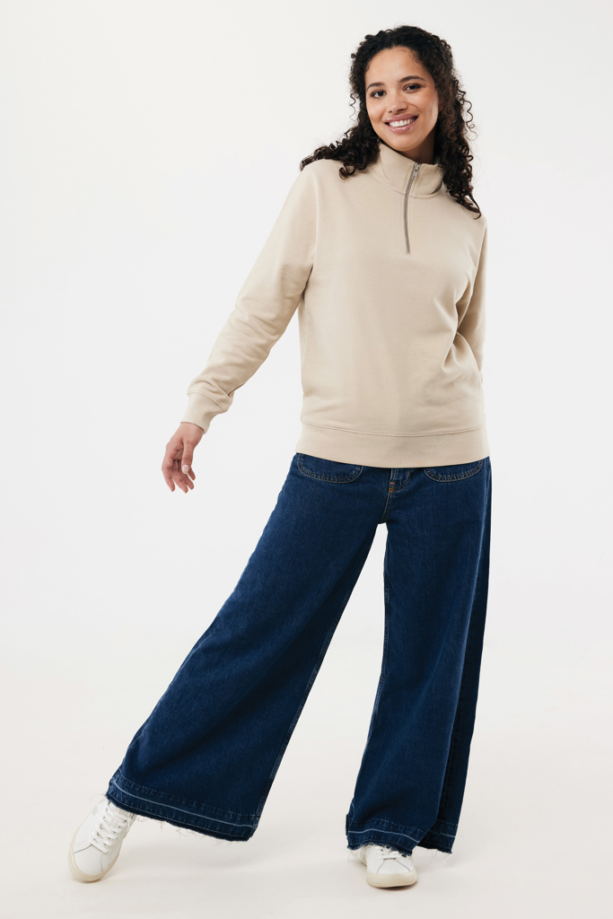 Sweater à col montant zippé en coton recyclé Elgon, desert