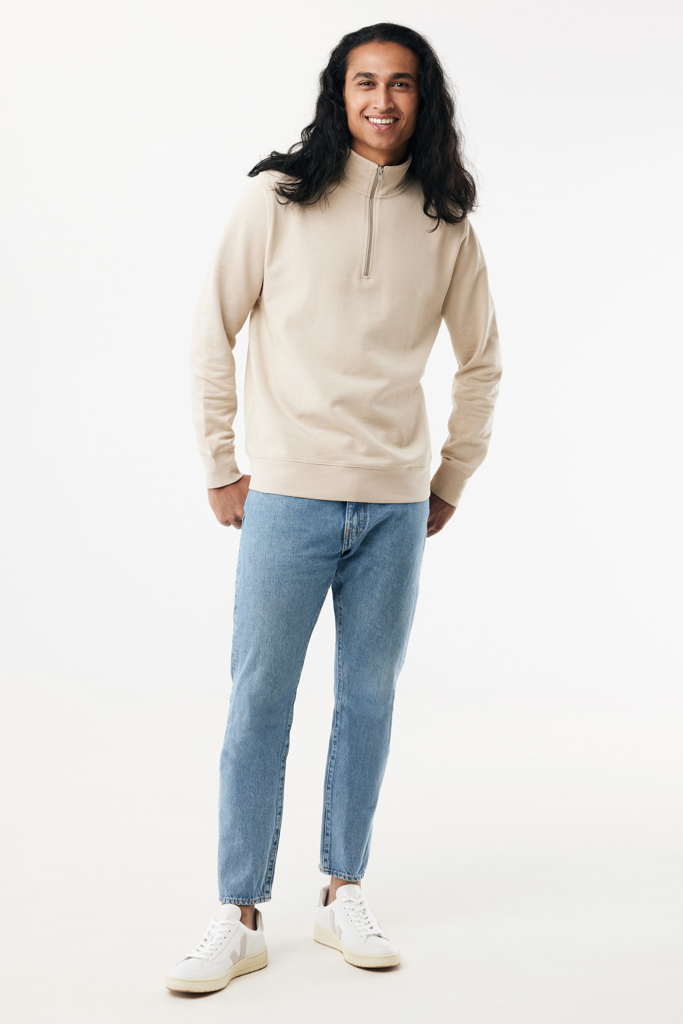 Sweater à col montant zippé en coton recyclé Elgon, desert