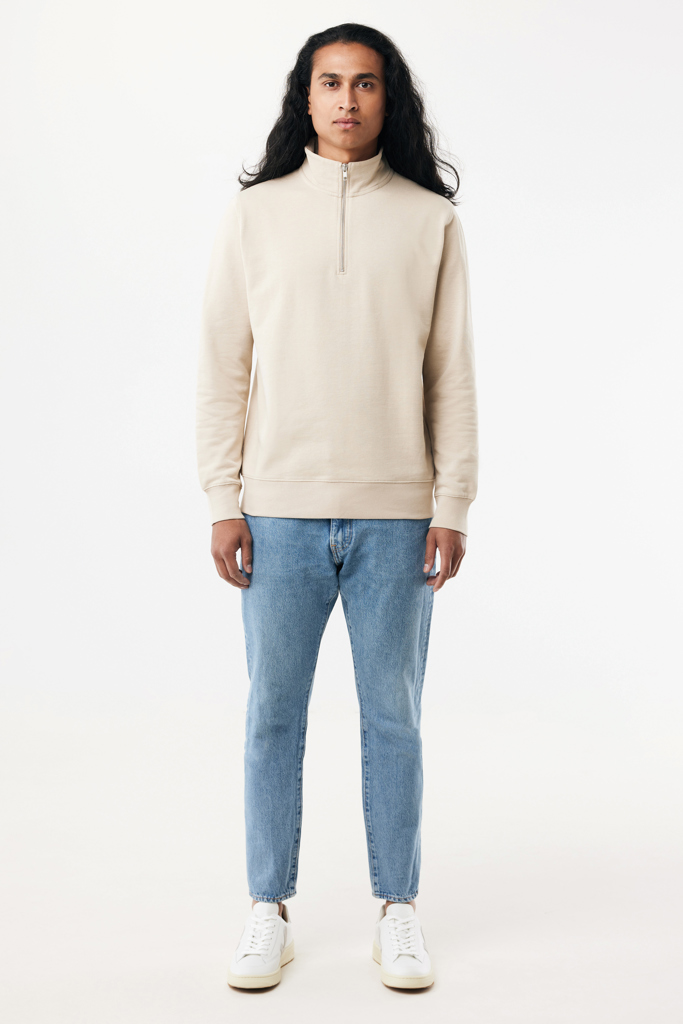 Sweater à col montant zippé en coton recyclé Elgon, desert