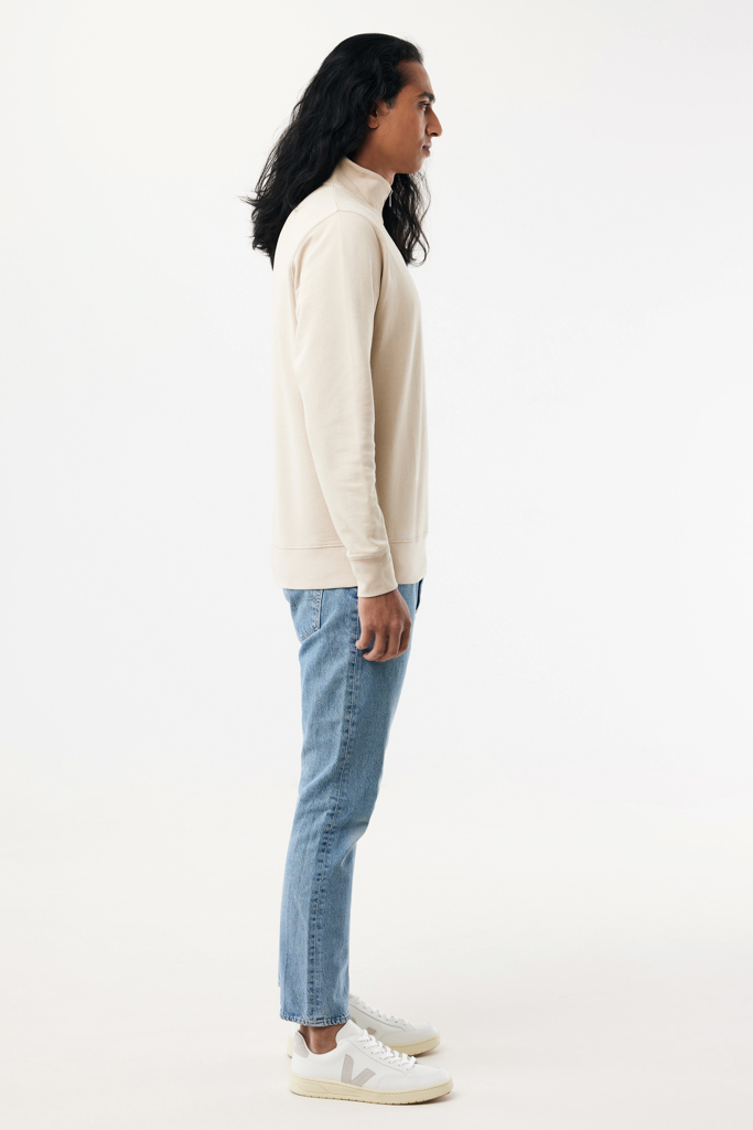 Sweater à col montant zippé en coton recyclé Elgon, desert