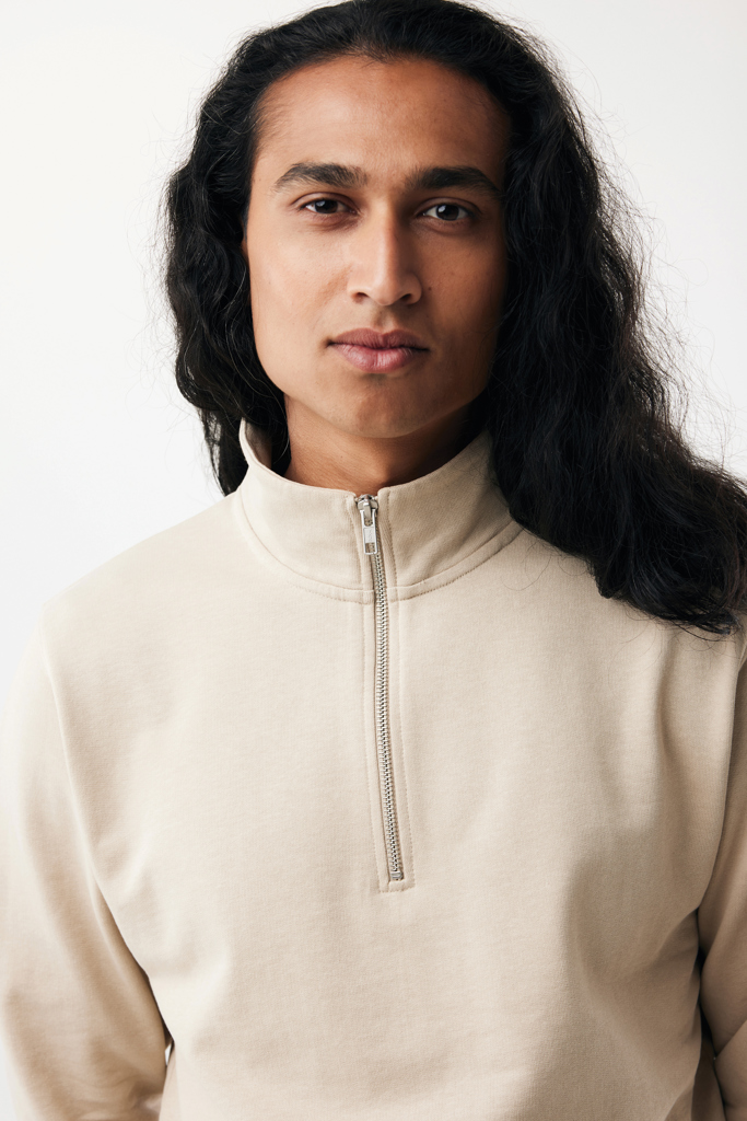 Sweater à col montant zippé en coton recyclé Elgon, desert