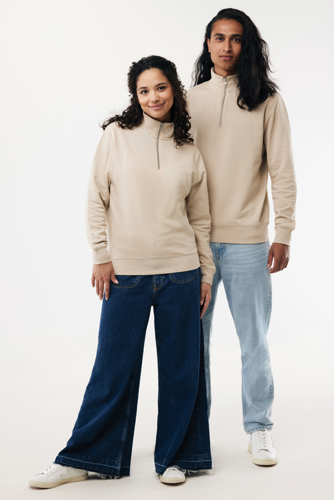 Sweater à col montant zippé en coton recyclé Elgon, desert