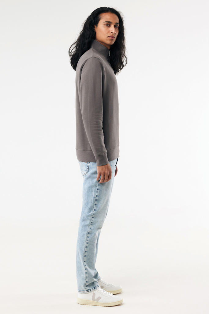 Sweater à col montant zippé en coton recyclé Elgon, antracit