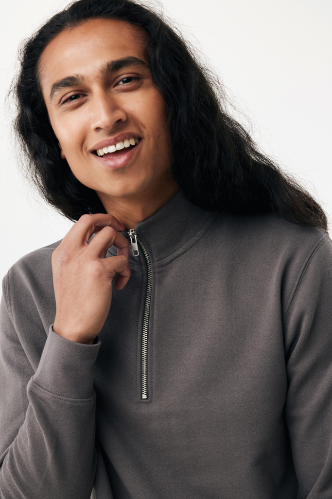 Sweater à col montant zippé en coton recyclé Elgon, antracit