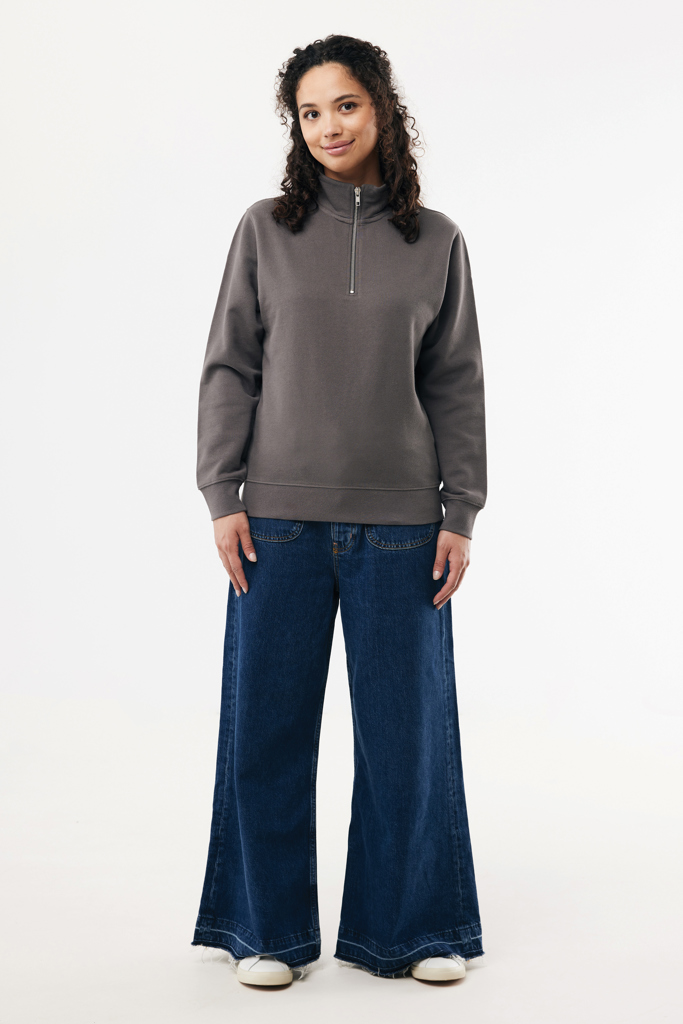 Sweater à col montant zippé en coton recyclé Elgon, antracit