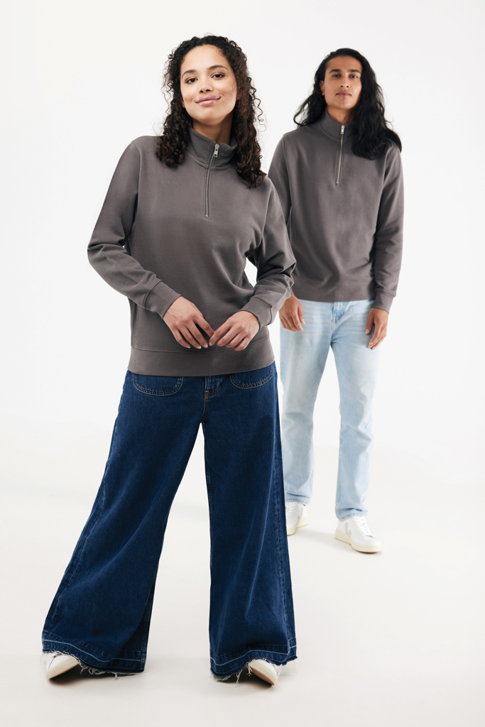 Sweater à col montant zippé en coton recyclé Elgon, antracit