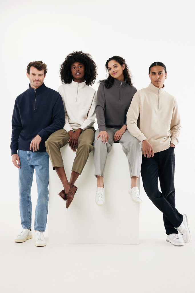 Sweater à col montant zippé en coton recyclé Elgon, antracit