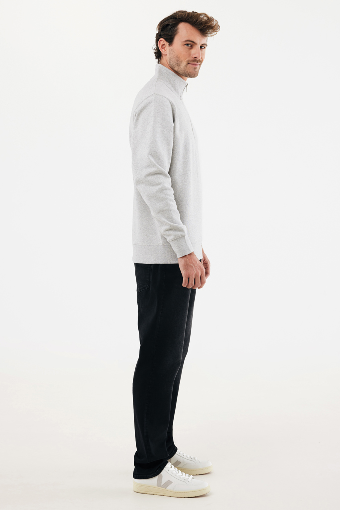 Sweater à col montant zippé en coton recyclé Elgon, light he