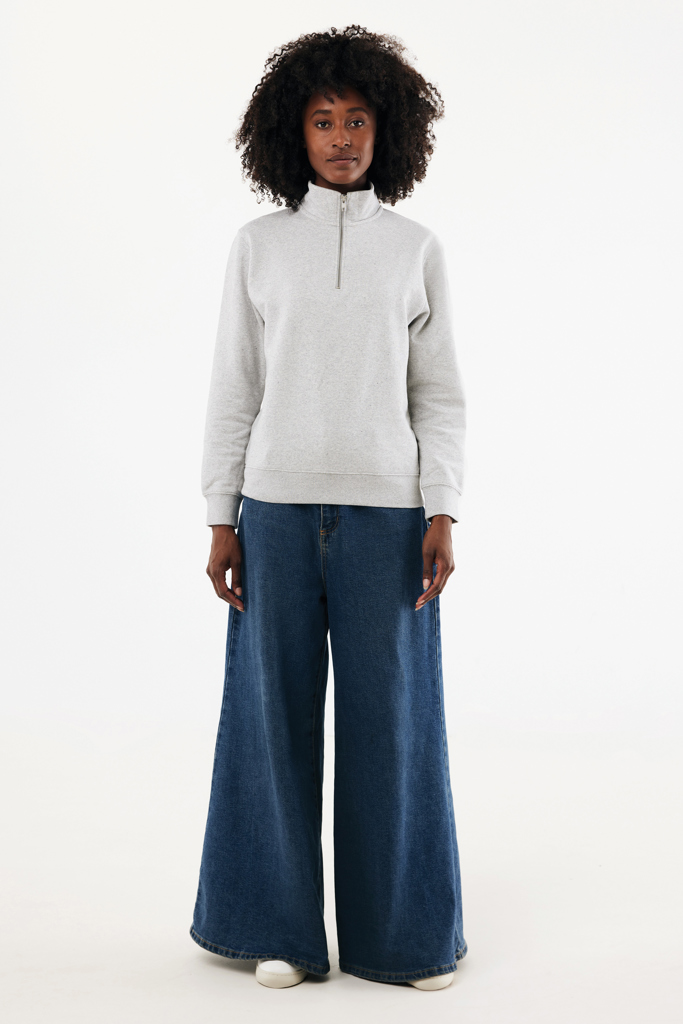 Sweater à col montant zippé en coton recyclé Elgon, light he