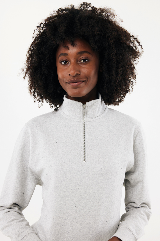 Sweater à col montant zippé en coton recyclé Elgon, light he